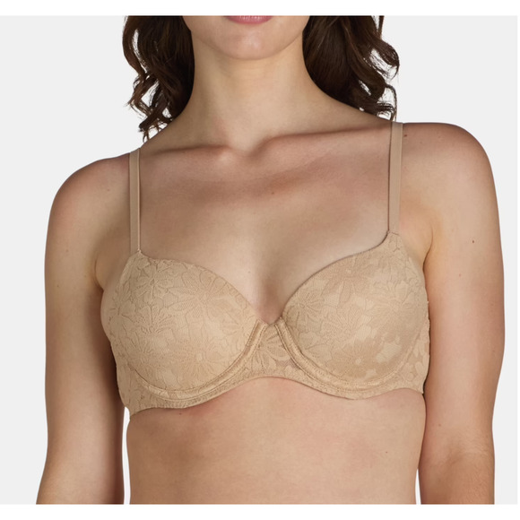 No Boundaries Womens All-Over Lace Push-Up Bra Toasted Almond/Buff Nude Size 34B - Picture 6 of 9